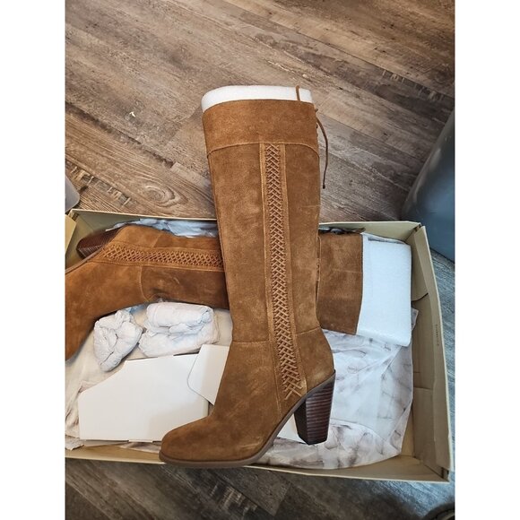 Jessica Simpson Suede Knee High Boots Canela Lace Back Side Zip Size 8 1/2 New - Picture 2 of 10